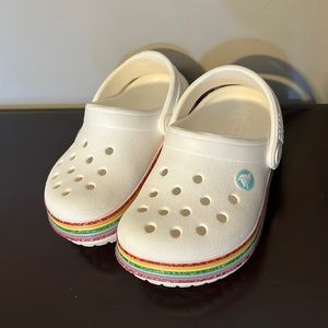 Rainbow band glitter white Crocs toddler 6